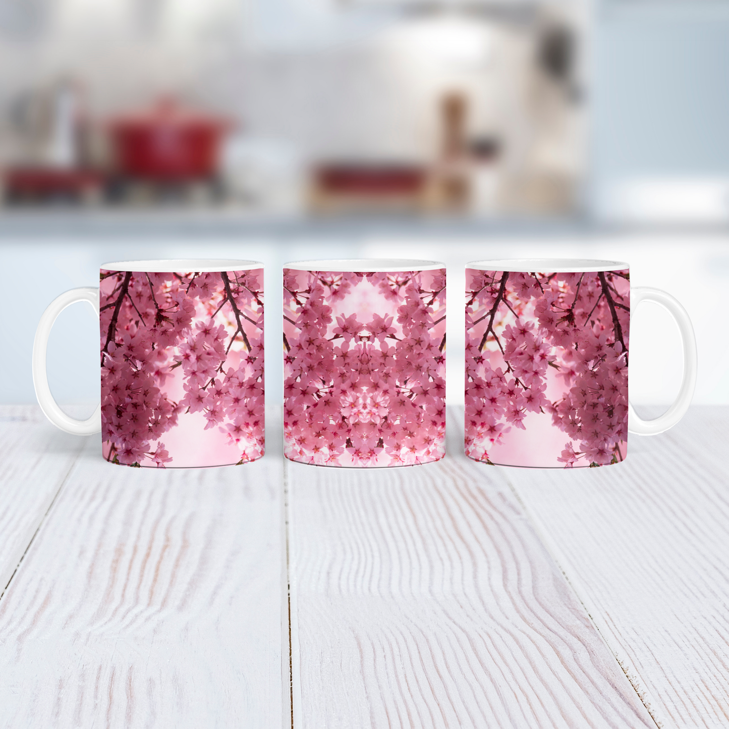 Cherry Blossom Pink Coffee Mug - 11oz Ceramic Cup for Tea & Coffee Lovers, Cute Floral Design Gift, Kitchen Decor