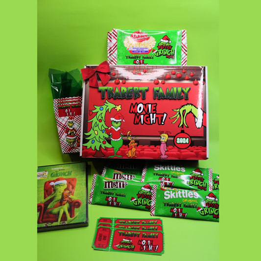 Grinch Family Movie Night Gift Box – Fun & Festive Holiday Bundle for Cozy Movie Evenings, Perfect as Gifts and Decorations
